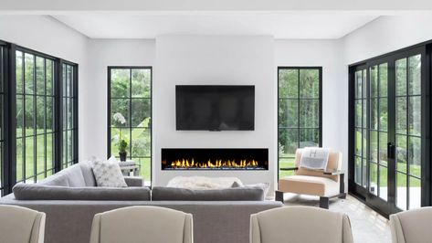 Indoor Gas Fireplace, Modern Cape, White Wash Walls, Smores Bar, Marvin Windows, Sliding French Doors, Cape Dutch, Linear Fireplace, Door Inspiration