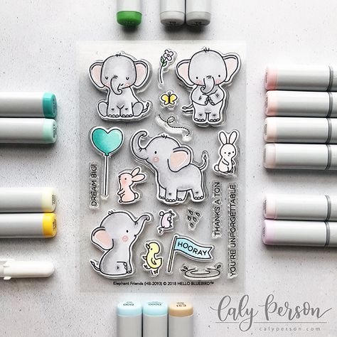 The Daily Marker 30 Day Coloring Challenge – Week 1 – Caly Person Copic Techniques, Adorable Elephants, Coloring Challenge, Elephant Cards, Hello Bluebird, Copic Marker Art, Mft Cards, Copic Marker, Mama Elephant