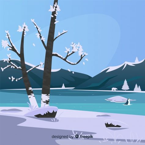 Frozen Lake Illustration, Lake Illustration, Deer Cartoon, Background Winter, Frozen Pond, Snow Water, Winter Lake, Winter Fishing