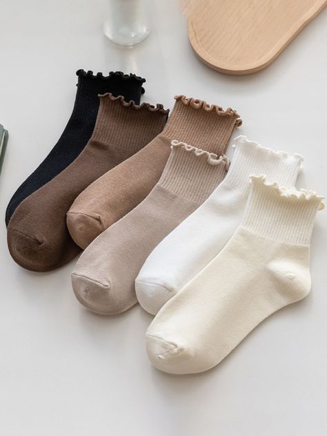 Multicolor  Collar  Fabric   Embellished   Women Socks & Hosiery Solid Socks, Ruffled Socks, Ankle Socks Women, Women Crew Socks, Cute Socks, Fashion Socks, Short Socks, Casual Socks, Socks And Hosiery