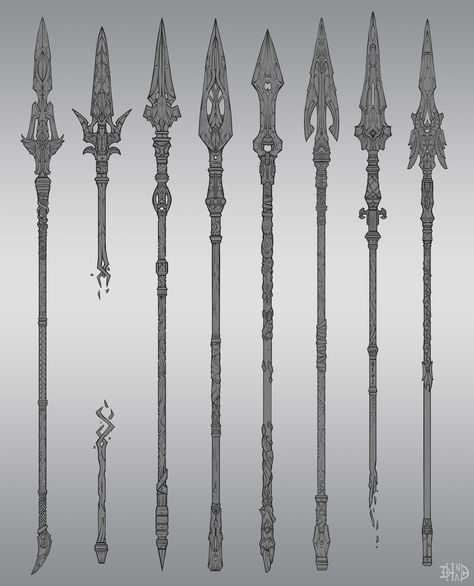 ArtStation - Spear Gungnir, Oleg Bulatnikov Odin Spear Gungnir, Odins Spear Tattoo Design, Polearms Design, Polearm Designs Art, Cool Spears Design, Spears Design Art, Spear Drawing Reference, Fantasy Polearm, Fantasy Swords Illustration