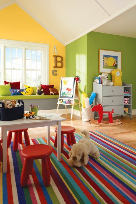 primary colored painted playroom Cinema Concession, Attic Desk, Attic Hangout, Attic Layout, Book Staircase, Attic Entrance, Attic Dormer, Attic Study, Kids Room Paint Colors