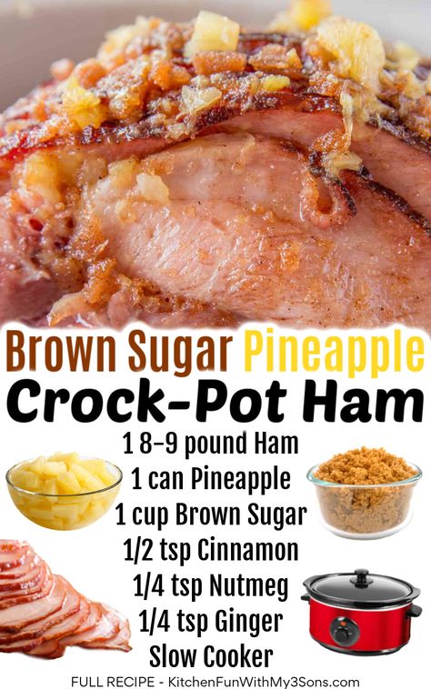 Slow Cooker Pineapple Ham, Brown Sugar Pineapple Ham, Crock Pot Ham, Slow Cooker Ham Recipes, Brown Sugar Pineapple, Ham Recipes Crockpot, Pineapple Ham, Crockpot Ham, Slow Cooker Ham