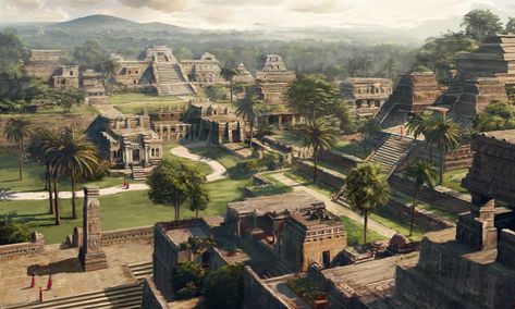 ArtStation - Mayan Temples, Gordana Ristic Maya Architecture, Mesoamerican Architecture, Aztec Architecture, Aztec City, Mayan Architecture, Aztec Temple, City Concept, Jungle Temple, Mayan Cities