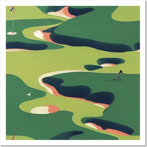 Bring the playful nostalgia of Wes Anderson's films to your home decor with this retro golf course pattern. The primary colors of green, pink, and beige evoke a sense of vintage charm and whimsy. -- Choose from our vast selection of art prints and posters to match with your desired size to make the perfect print or poster. Pick your favorite: Movies, TV Shows, Art, and so much more! Available in mini, small, medium, large, and extra-large depending on the design. For men, women, and children. Pe Golf Theme Quilt Patterns, Golf Club Decor, Golf Course Art, Vintage Golf Poster, Golf Course Logo, Golf Painting Ideas, Golf Poster Design, Golf Graphic Design, Golf Office