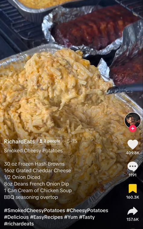 30oz frozen hashbrowns, 16oz shredded cheddar cheese, 1/2 onion diced, 8oz deans french onion dip, 1 can cream of chickn soup, bbq or other seasoning. Mix well. Cook at 350 for 45 minutes. Cheesy Potatoes With Hashbrowns, Cream Cheese Potatoes, Frozen Hashbrowns, French Onion Dip, Shredded Cheddar Cheese, Bbq Seasoning, Onion Dip, Cheesy Potatoes, French Onion