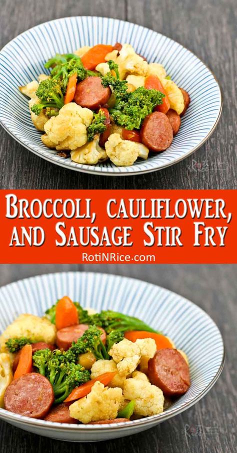 Bratwurst Stir Fry, Polish Sausage Stir Fry Recipes, Sausage Broccoli Cauliflower, Polish Sausage Recipes, Kabasa Recipes, Sausage Stir Fry, Stir Fry Recipes Healthy, Cauliflower Stir Fry, Sausage Recipes For Dinner