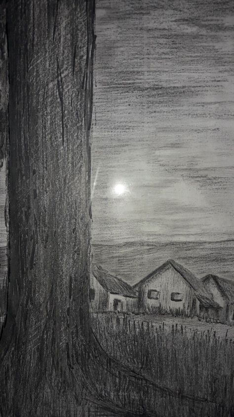 Nature Art Pencil Sketch, Charcoal Pencil Art Landscape, Drawings Scenic, Aesthetic Scenery Sketch, Simple Landscape Drawing Sketch, Easy Charcoal Drawing For Beginners Landscape, Charcoal Landscape Drawing Easy, Tough Sketches, Forest Drawing Pencil Easy