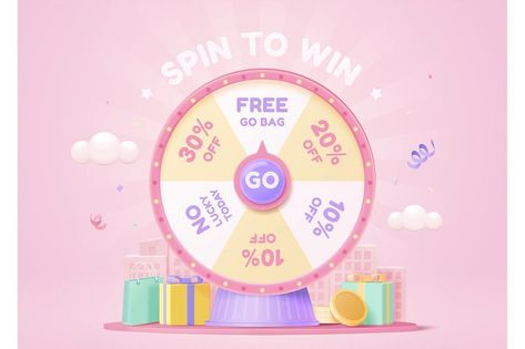 3d pink fortune spinning wheel for online promotion events. Concept of winning the biggest discount as jackpot prize.. What's Included  🖋️ EPS10 Vector for editing 🖼️ 300DPI JPG for preview Organized and separated layers of Main, Background  Thank you again for supporting our artwork! If you have any questions, don’t hesitate to post a comment down below or PM me. Happy creating😊 Spinning Wheel Game, Spin Wheel, Spinner Games, Prize Wheel, Spin The Wheel, Food Poster Design, Online Promotion, Promotional Design, App Covers