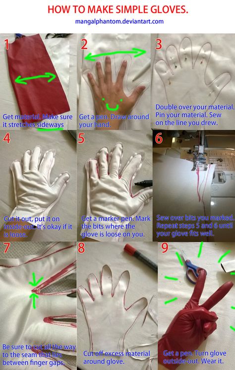 Someone asked me if I had any tips on making gloves, and I just snapped a few pictures of my own that I was making. Just thought I'd share it with you guys, hope it comes in handy ! This was origin... Make Gloves, Gloves Tutorial, Pola Topi, Idee Cosplay, Sew Ins, Cosplay Tutorial, Cosplay Diy, 자수 디자인, Sewing Design