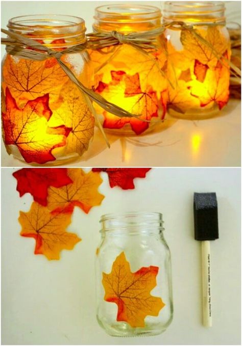 60 Fabulous Fall DIY Projects To Decorate And Beautify Your Home - Don’t you just love fall? From the cooler temperatures to the gorgeous colors, fall is definitely my favorite time of year. Now that it’s finally here, it’s time to think about decorating with all those beautiful fall colors, and I’ve found so many wonderful ways to bring the colors of fall into your home. #fall #homedecor #home #autumn #rustic Høstaktiviteter For Barn, Hadiah Diy, Jar Candle Holder, Creative Candles, Fall Crafts Diy, Autumn Crafts, Mason Jar Candles, Themed Crafts, Mason Jar Crafts