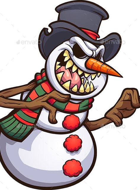 Evil Snowman, Scary Cartoon, Top Hat, Premium Vector