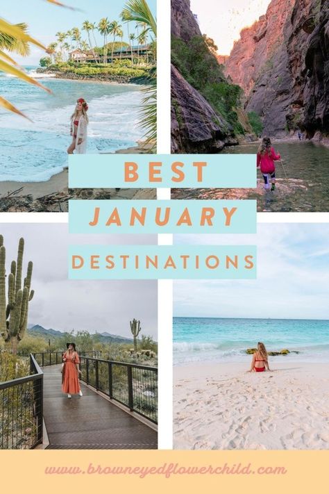 There are a lot of great places to visit in January. From ski trips to beach vacations, discover the best January holiday destinations that are easy to visit. These are January bucket list travel destinations to consider for the perfect winter getaway. | best places to go in january | best places to visit in january | january travel destinations | best travel destinations in january | best travel destinations january Best January Vacations, January Travel Destinations, January Bucket List, Holidays In January, Girls Trip Destinations, Best Weekend Trips, Vacations In The Us, Ski Trips, Cheap Places To Travel