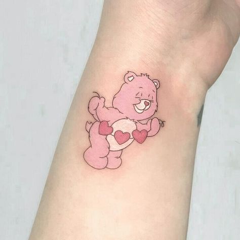 Care Bear Tattoo, Care Bear Tattoos, Beginner Tattoos, Cartoon Tattoo, Pink Tattoo, Kawaii Tattoo, Bear Tattoo, Matching Tattoo, Memorial Tattoos