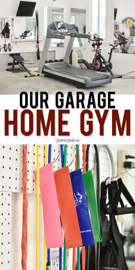 This garage home gym shows how to turn a small space into a functional exercise area. Has a bike, treadmill, strength/weight training area, and TV for Peloton/online workouts. One Car Garage Gym, Garage Workout Space, Half Garage Gym, Best Home Gym Setup, Home Gyms Ideas Garage, Garage Home Gym, Garage Gym Design, Crossfit Garage Gym, Mini Gym At Home Ideas