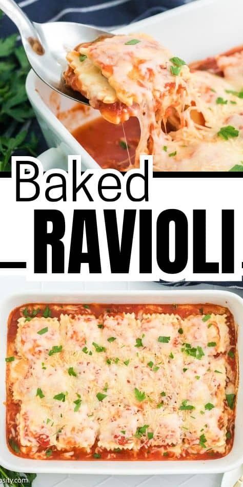 This baked ravioli recipe is so easy to make using premade ravioli and jarred marinara. Chicken And Ravioli, Easy Baked Ravioli, Baked Ravioli Recipe, Chicken Ravioli, Baked Ravioli, Spinach Ravioli, Ravioli Bake, Chicken Bacon Ranch Pasta, Ravioli Recipe