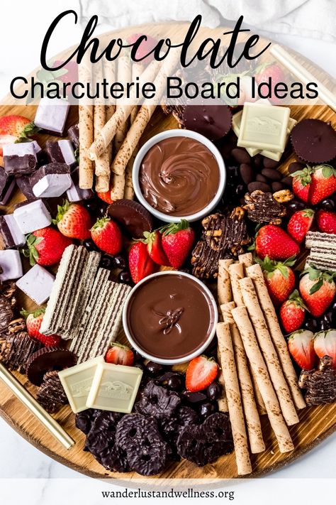 Fruit And Chocolate Charcuterie Board Ideas, Charcuterie Board Ideas Chocolate, Cookies Board Ideas, Aldi Dessert Charcuterie Board, Chocolate Dessert Board Platter, Chocolate And Berry Charcuterie Board, Chocolate Fondue Board Ideas, Sweets Tray Ideas, Fudge Charcuterie Board