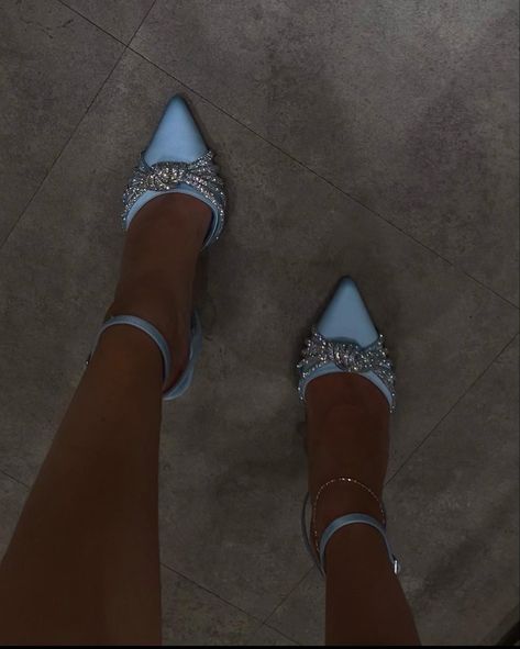 Cinderella Inspired Shoes, Something Blue Aesthetic, Blue Heels Sparkly, Blue Heels With Bow, Prom Shoes Blue, Quinceanera Heels, Blue Glitter Heels, Cinderella Wedding Shoes, Cinderella Prom