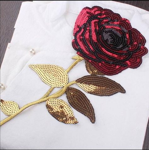 Embroidered sequence flower Appliques,iron-on Sequin Rose Flower Patches For Dress Supplies,For Dres Sequence Flower, Patches Jacket Diy, Robe Diy, Rose Applique, Hair Diy, Brooch Diy, Garment Accessories, Patches Fashion, Sequin Embroidery