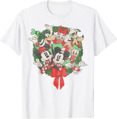 Amazon.com: Disney Group Shot Christmas Wreath T-Shirt : Clothing, Shoes & Jewelry Disney Shirts Christmas, Disney Christmas Outfits, Donald Duck Christmas, Grey Clothing, Disney Christmas Shirts, Very Merry Christmas Party, Christmas Friends, Mickey Mouse T Shirt, Disney Shirt