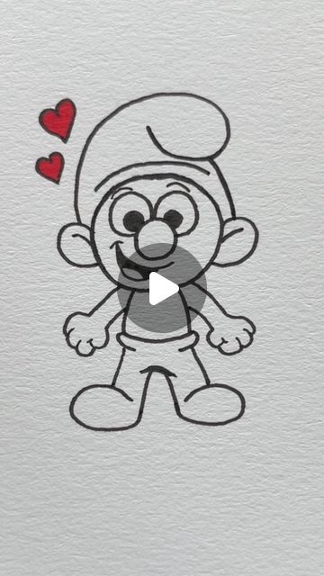 Smurf Drawing Easy, Easy Sketches For Kids, Quick Drawings Easy, Drawing Animals Easy, Simple Cartoon Art, Easy Cartoon Drawings Step By Step, Satisfying Drawings, Smurf Drawing, Easiest Drawing