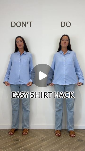 MARIA ALCALDE on Instagram: "✨ EASY SHIRT HACK ✨  #hack #shirt #fashion #style #fashionstyle #fashionblogger #styleblogger #styleinspiration #stylefashion #fashionhack #summer #outfit #ootd" Hack Shirt, Trendy Christmas Outfits, T Shirt Hacks, Shirt Hacks, Shirt Tucked In, Scarf Tying, Fashion Hacks Clothes, Simple Shirts, Clothing Hacks