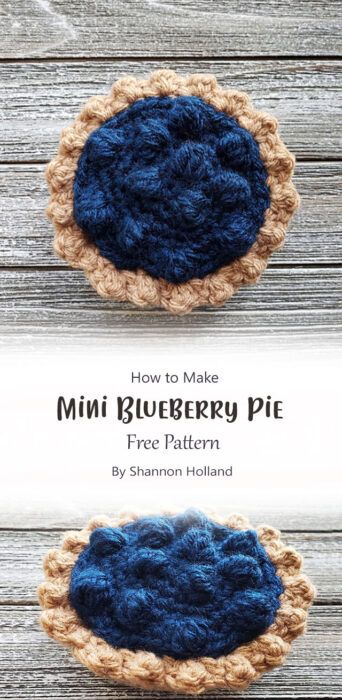 Yummy Blueberry Pie Free Amigurumi Pattern & Tutorial Ideas - Carolinamontoni.com Crochet Pie Patterns, Blueberry Amigurumi Free Pattern, Crochet Pie Free Pattern, Crochet Bakery Free Pattern, Crochet Dessert Free Pattern, Crochet Blueberry Pattern Free, Blueberry Crochet Free Pattern, Food Crochet Patterns Free, Crochet Bakery