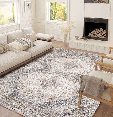 PRICES MAY VARY. Classic Vintage Style: PureCozy area rug has a trendy faded style and a unique retro pattern, tribal design blend perfectly with your home, suitable for the living room, bedroom, dining room, laundry room, entryway, kids' room, playroom, kitchen and office. Power Loomed Rug: Our non-slip area rug is made of durable polypropylene which is perfect for high traffic area and easy to mantain. The bottom of the washable rug has a durable TPR rubber backing. Anti-skid backing helps the Throw Rugs Bedroom, Rug For Office, Playroom Kitchen, Brown Leather Couch Living Room, Rug Retro, Low Pile Carpet, Office Dining Room, Dark Furniture, 4x6 Area Rugs