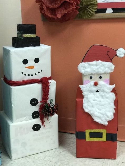 Christmas Decoration On A Budget, Snowman Out Of Boxes, School Classroom Christmas Decorations, Christmas Decorations For Office, Crochet Home Decor Ideas, Lightbulb Ornaments, Easy Christmas Crafts For Kids, Christmas Wrapping Diy, Box Crafts