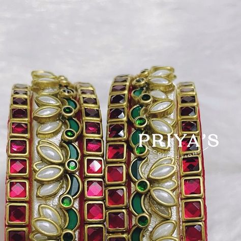 Silkthreadbangles on Instagram: "Lotus design kundan bangles Specialised in bridal and daily wear bangles! Customised kundan silk thread bangles! Whatsapp :7338927782 https://wa.me/message/45GNVNCOWZRBM1 Instagram: https://instagram.com/priyascollectionz?utm_medium=copy_link Facebook: https://www.facebook.com/priyascollectionz?mibextid=LQQJ4d ✅completely handmade ✅urgent orders taken ✅ design and colour can be customised ✅ size available from kids size to 2.10 ✅bulk orders accepted 🎁return gifts available 🎁 Why are you waiting then. Get your jewellery customised @priyascollectionz #silkthreadbangles #silkthreadjewellery #muhurthambangles #weddingbangles #silkthreadjhumkas #colourkundanbangles #kundanbangles #bridalbangles #babyshowerreturngifts #babyshowerbangles #returngifts # Silkthread Kundan Bangles, Bridal Silk Thread Bangles Set, Silk Thread Kundan Bangles, Silk Thread Bangles Design Kundan, Kundan Bangles Design, Kundan Clips, Thread Bangles Silk Handmade, Lotus Bangle, Silk Thread Earrings Designs