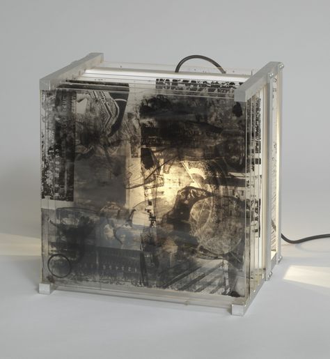 Robert Rauschenberg. Shades. 1964. Multiple with six lithographs on plexiglass panels: one mounted permanently and five interchangeably in a slotted aluminum frame, and illuminated by an intermittent light bulb. composition (each, irreg.): 14 x 14" (35.5 x 35.5 cm); other (panel): 14 x 14" (35.5 x 35.5 cm); other (box): 15 1/8 x 14 1/2 x 11 3/4" (38.4 x 36.8 x 29.9 cm). Universal Limited Art Editions, West Islip, New York. Universal Limited Art Editions, West Islip, New York. Gift of the ... Desert Terrain, Plexiglass Panels, Édouard Manet, Richard Diebenkorn, Robert Rauschenberg, Joan Mitchell, Layered Art, Modern Pop Art, Camille Pissarro