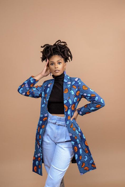 Kitenge Designs, Ankara Jackets, Jacket Outfit Women, African Inspired Clothing, African Fashion Ankara, African Fashion Modern, African Fashion Women Clothing, Button Long Sleeve, Kitenge