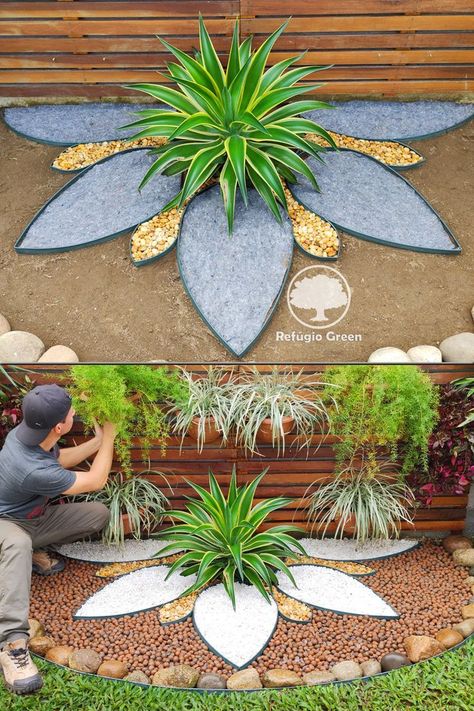 Garden With Pebbles, Rock Garden Design, Front Yard Garden Design, Diy Backyard Landscaping, Rock Garden Landscaping, Have Inspiration, Garden Yard Ideas, Front Yard Garden, Whimsical Garden