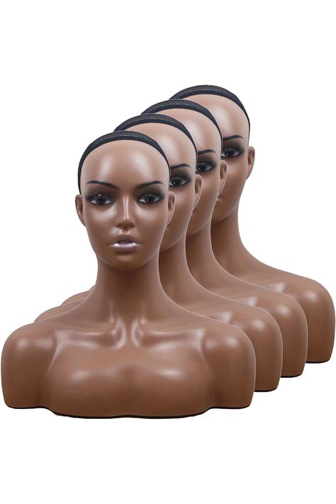 4pcs Realistic Mannequin Head Model Head Manikin Head Bust with Shoulders Display Stands for Wigs Hats Scarves Jewely Makeup Sunglasses (Dark Brown with Silver Lip and Visible Teeth) Manikin Head, Head Bust, Head Model, Wig Hat, Mannequin Head, Mannequin Heads, Display Stands, Hairstyles Ideas, Womens Wigs