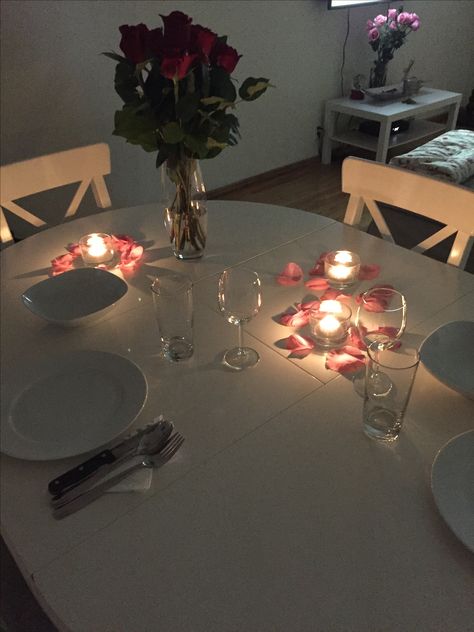 Simple and romantic dinner table Candle Light Dinner At Home Ideas Simple, Dinner Date Table Setting Romantic, Simple Candle Light Dinner At Home, Birthday Dinner For Husband At Home, Romantic Dinner Table Setting For Two At Home, Romantic Diners At Home, Romantic Dinner Decoration At Home, Candlelight Dinner At Home For Two, Candle Night Dinner At Home