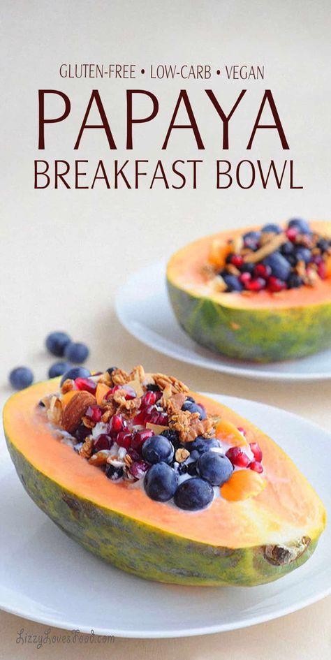 Vegan Papaya Bowl Breakfast {Bermuda} Papaya Breakfast Bowls, Vegan Fruit Breakfast, Vege Breakfast Ideas, Tahiti Food Recipes, Papaya Bowl Breakfast, Papaya Smoothie Bowl, Papaya Recipes Breakfast, Papaya Breakfast Ideas, Papaya Fruit Bowl