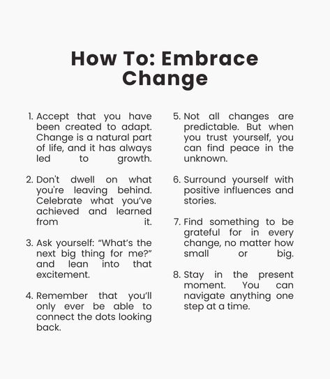 Learn how to embrace change with these prompts and reminders How To Change Completely, How To Cope With Change, How To Embrace Change, How To Deal With Change, How To Detach, Thoughts Become Things, Motivation Help, Embrace The Change, Self Help Skills