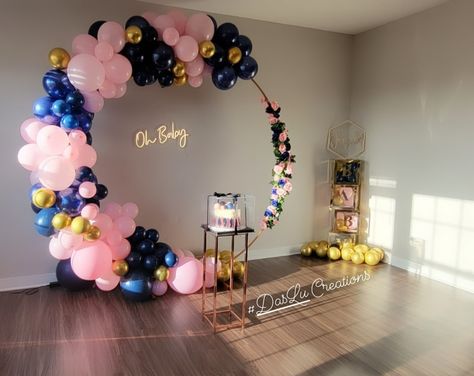 Navy Blue And Pink Gender Reveal Decorations, Gender Reveal Ideas Dark Blue And Pink, Navy And Pink Gender Reveal Decorations, Dark Blue And Pink Gender Reveal, Ring Birthday Decoration, Navy Blue And Pink Gender Reveal, Chic Balloon Garland, Ballon Ring, Navy Gender Reveal