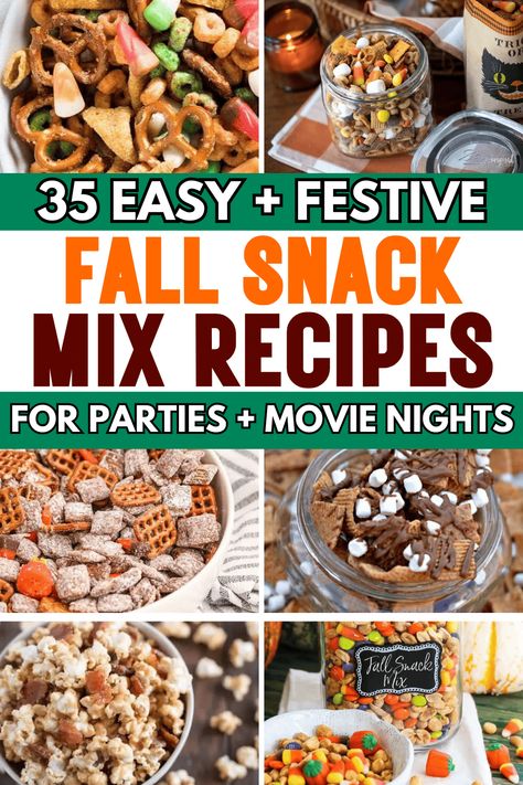 Snack Mixes With Popcorn, Snack Mix For Tailgate, Sweet And Salty Fall Snack Mix Recipes, Chex Mix Recipes Thanksgiving, Bake Sale Snack Mixes, Kids Party Mix Snack, Trail Mix Halloween, Fall Chex Mix Recipes Pumpkin Spice, Scarecrow Mix Snack