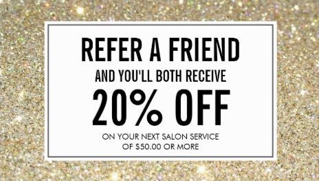 Modern Gold Glitter Salon Referral and Discount Business Cards http://www.zazzle.com/gold_glitter_salon_referral_card_double_sided_standard_business_cards_pack_of_100-240204880742811461?rf=238835258815790439&tc=GBCReferal1Pin Salon Promotions, Friend Referral, Hair Salon Marketing, Salon Quotes, Nail Salon Decor, Referral Cards, Refer A Friend, Salon Suites, Hair Quotes