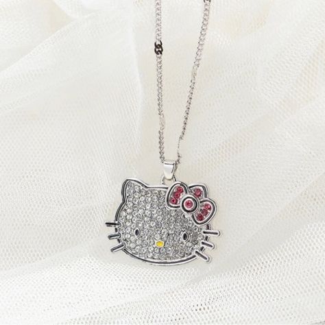 This Is An Adorable Crystal Hello Kitty Silver Colored Pendant Necklace. Approximately 18 Inches Comes With A Gift Box It’s Very Sparkly. I Can’t Capture It In My Photos. Glitzy Glam Ships Same Or Next Day Professional Seller Offers Welcome Bundle And Save Hello Kitty Crystal, Hello Kitty Necklace, Y2k Hello Kitty, Glitzy Glam, Kitty Necklace, Hello Kitty Jewelry, Cat Pendant Necklace, Hello Kitty Coloring, Beaded Tassel Earrings