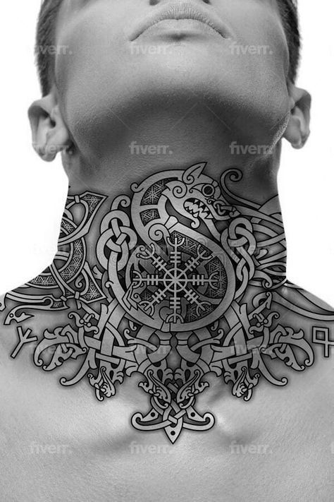 Create perfect celtic, nordic, viking, runes tattoo vector stencil design by Tattoowizardsco | Fiverr Viking Neck Tattoos For Men, Throat Tattoo Norse, Celtic Mens Tattoo, Norse Neck Tattoos For Men, Celtic Throat Tattoo, Nordic Ruins Tattoo, Neck Viking Tattoo, Nordic Throat Tattoo, Viking Throat Tattoo Men