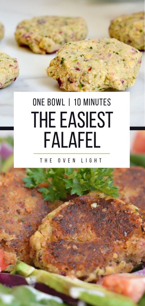 Easy Falafel Recipe Air Fryer, Falafel Easy Recipe, Simple Medeteranian Recipes, Oven Falafel Recipe, Easy Homemade Falafel, Simple Healthy Dinners Vegetarian, Simple Falafel Recipe, Make Ahead Vegetarian Lunch, Mediterranean Falafel Recipe