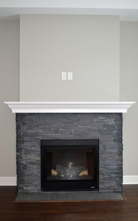 Warm stacked-stone gas fireplace...cozy on up! Gas Fireplace Makeover, Fireplace Cozy, Outdoor Fireplace Plans, Fireplace Redo, Diy Outdoor Fireplace, Fireplace Update, Brick Fireplace Makeover, Double Sided Fireplace, Fireplace Hearth