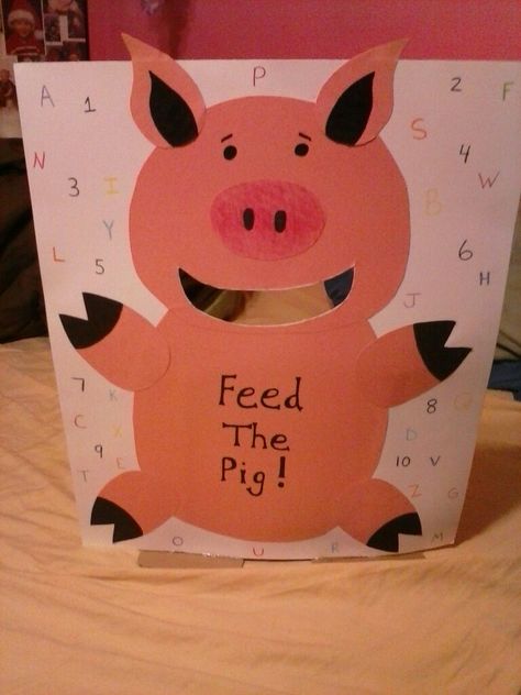 "Feed The Pig" game I made for my kids at camp. They had fun learning while feeding the pig numbers and letters. Pig Fine Motor Activities, Pig Art Projects For Preschool, Pig Activities For Preschool Farm Unit, Feed The Pig Activity, Farm Animal Games For Preschool, Pig Activities For Toddlers, If You Give A Pig A Pancake Activities, Pig Activities For Preschool, Pig Activities For Kids