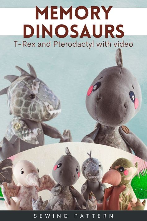 Memory Dinosaurs sewing pattern (T-Rex and Pterodactyl with video). Nows your chance to recycle and create memory dinosaurs T-Rex raptor and Pterodactyl plush toys. You can make new toys with old clothes using the designer's step-by-step pattern and tutorial. The designer even includes a free video tutorial including special detailed close-up videos for the tricky parts. ou'll be given a lot of options that will allow you to personalize these dinosaur toys quite a lot. You can choose between two Lovey Sewing Pattern, Memory Bears Pattern Free, Diy Plush Toys, Memory Bears Pattern, Bear Patterns Free, Handmade Stuffed Toys, Free Pdf Sewing Patterns, Diy Sewing Gifts, Soft Toy Patterns