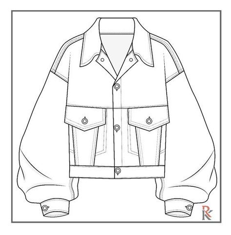 Drawing Of Jacket, How To Draw A Jean Jacket, Denim Jacket Template, Jacket Art Drawing, Jacket Illustration Sketches, Drawing A Jacket, Denim Sketch Illustration Fashion, Denim Technical Drawing, Denim Jacket Technical Drawing