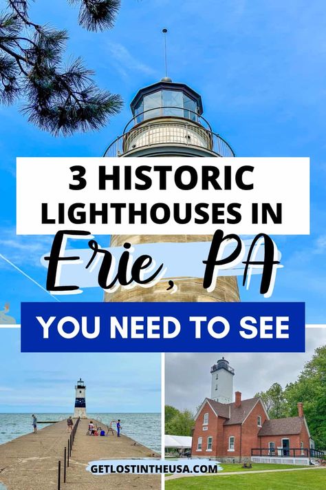 Discover the maritime charm of Erie, PA with its three historic lighthouses. From Presque Isle's sentinel to North Pier's guiding beacon and the old Land Lighthouse, explore the unique lighthouse history along Lake Erie's shores in Pennsylvania.. Lake Erie Lighthouses, Presque Isle State Park, Maine Road Trip, Erie Pennsylvania, 2024 Travel, Ohio Travel, Presque Isle, Erie Pa, Lake Erie