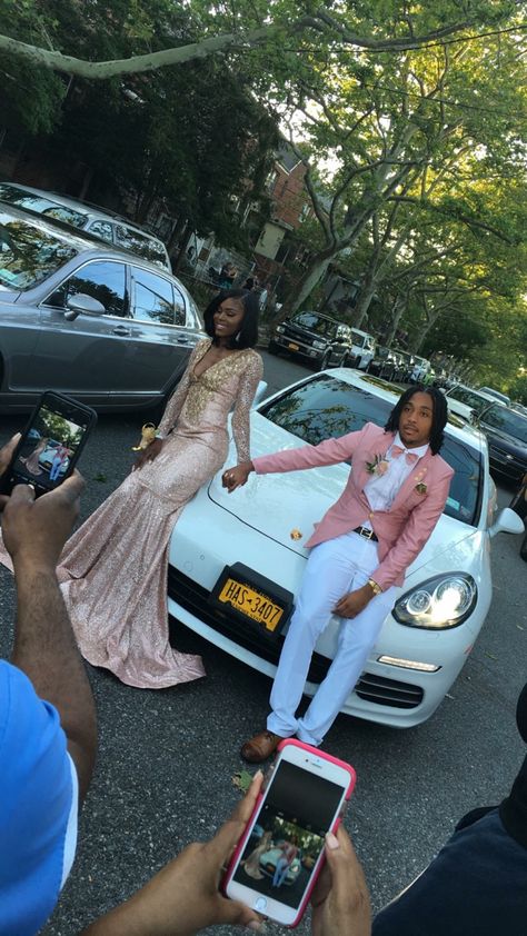 Like what you see follow me for more :@ Yayagivenchy ✨ White Prom Couple, Light Pink Prom Couple, Pink Prom Couple, Bling Prom Dresses, Light Pink Prom, Sheer Prom Dress, Prom Slay, Prom 2k17, Lola Monroe