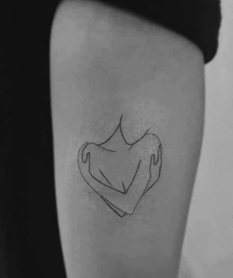 Minimalist Tattoo Body Image, Silhouette Tattoo Woman, Self Hug Tattoo Minimalist, Self Love Minimalist Tattoo, Eccentric Tattoos, This Is Me, Self Hug Tattoo, X Men Tattoo, Self Love Line Art